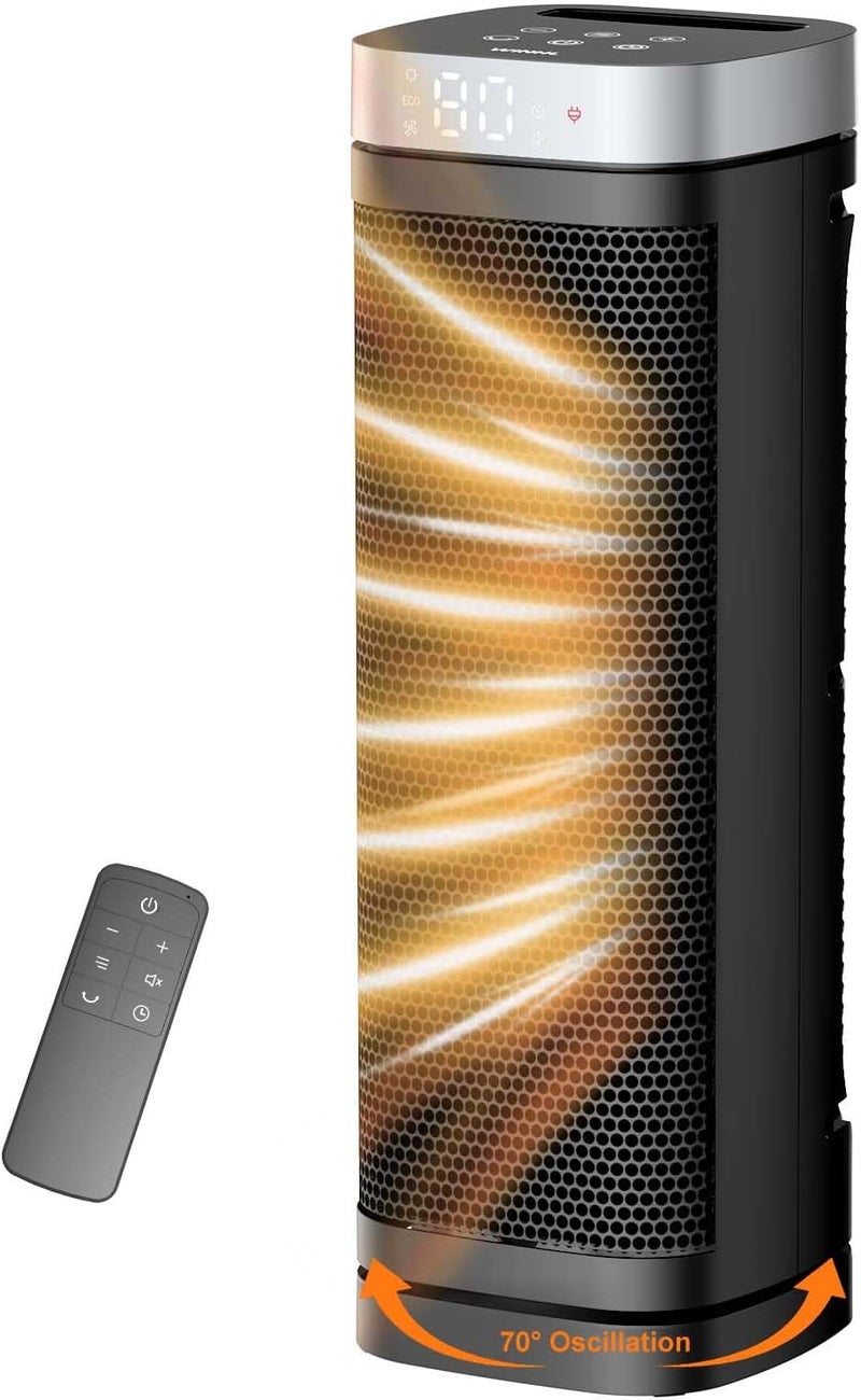WINHL Space Heater, 17 Inches Electric Heaters for Indoor Use with Thermostat and Remote, 70°Oscillation, 12H Timer, 5 Modes, 1500W PTC Ceramic Fast Safety Heat for Office Bedroom Home - Image 1